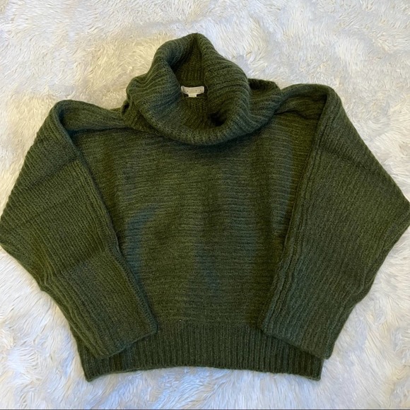 Leith Nordstrom Sweater Womens Small Olive Night Ribbed Acrylic Alpaca Cowl Neck - Picture 3 of 8